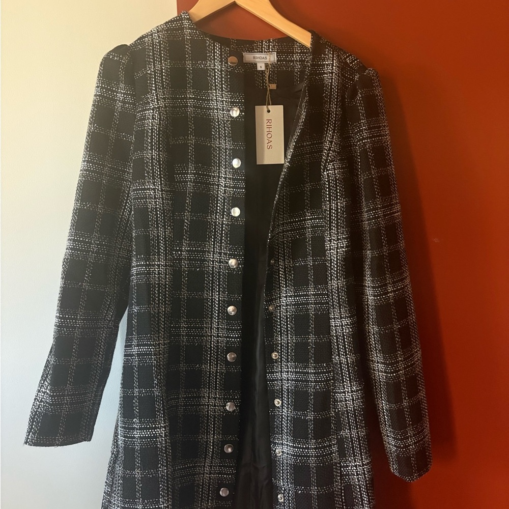RIHOAS Black and White Checkered Mini Dress